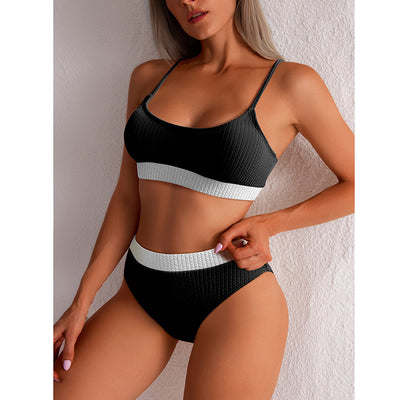 High Waist Bikini Swimwear Women Swimsuit New Push Up Biquini Ribbed Bathing Suit Women Sexy High Cut Bikinis Set