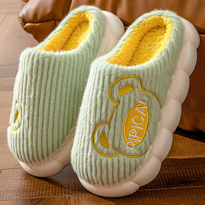 Cute Bear Home Slippers Warm Thick Bottom Non-slip Couple House Shoes Winter Floor Bedroom Slippers For Women Men