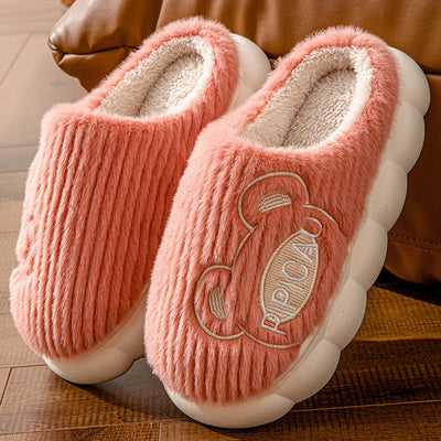 Cute Bear Home Slippers Warm Thick Bottom Non-slip Couple House Shoes Winter Floor Bedroom Slippers For Women Men